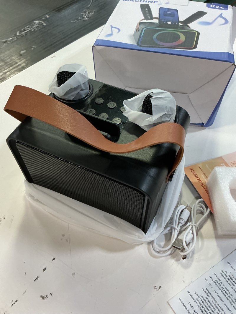 Condition photo showing Good Condition for Karaoke Machine,Portable Bluetooth Speaker with 2 Wireless Microphone for Adults & Kids with LED Lights, Karaoke Microphone with PA System Supports USB/TF/AUX,Gift for Party (Black)