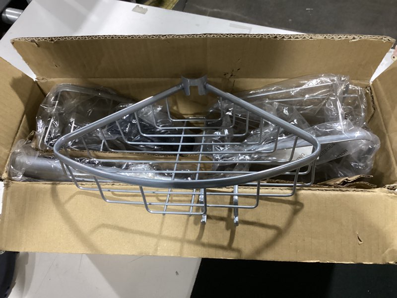 Condition photo showing New/Like New for corner shower caddy tension pole: stainless steel rustproof 4-tier shower organizer - 47-121 inch adjustable bathroom shelves for bathtub shampoo storage - tension rod floor standing bath rack -silver a style-silver