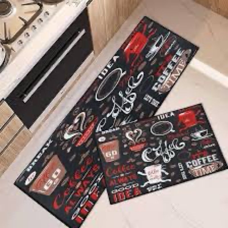 Tayney Coffee Doodle Kitchen Rugs and Mats Non Skid Washable Set of 2, Life Begins After Coffee Mats