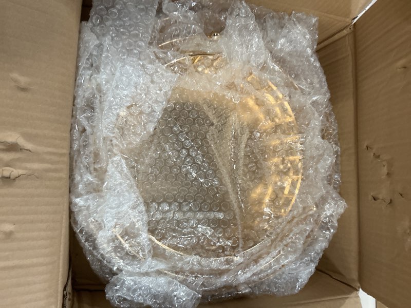 Condition photo showing Good Condition for goaste 3 pack crystal cake display stand with mirror, 14" 12" 10" metal pedestal gold round cake plate stand, dessert cookies fruit serving tray with shining crystal beads for wedding, birthday party