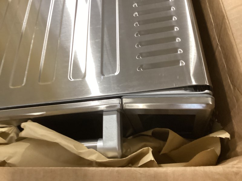 Condition photo showing As Is for nuwave bravo xl pro air fryer toaster oven, improved 100% super convection, quicker & crispier results, 100 presets, multi-layer even cooking, 50-500f, smart probe, pfas free, 30qt, stainless steel