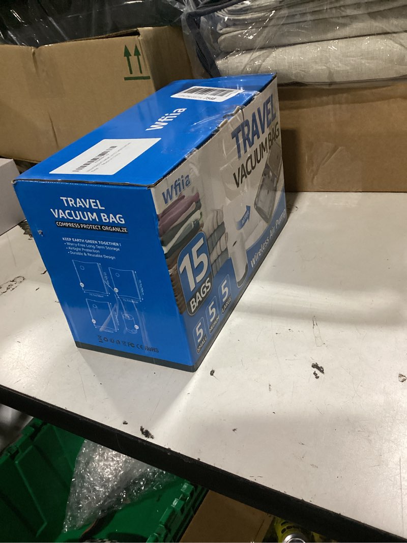 Condition photo showing New/Like New for 15 packs vacuum bags for travel with rechargeable pump, 3 sizes vacuum seal bags for clothing, compression vacuum travel bags for luggage, vacuum packing bags for closet organization