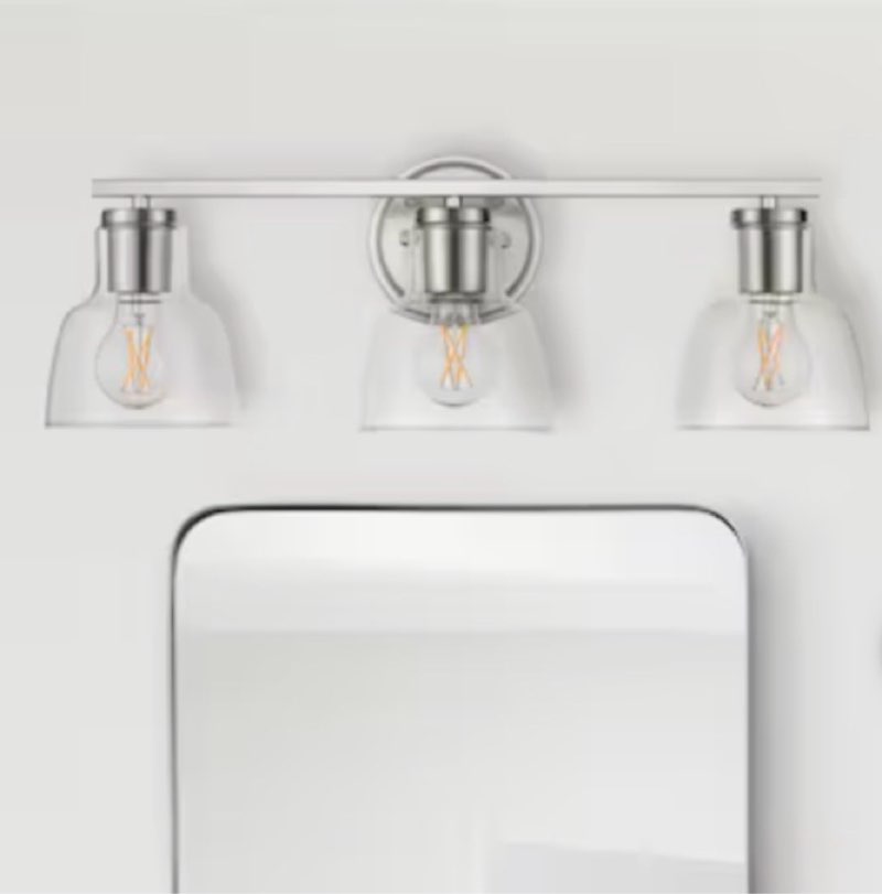 allen + roth irvine 23-in 3 light brushed nickel transitional bathroom vanity light