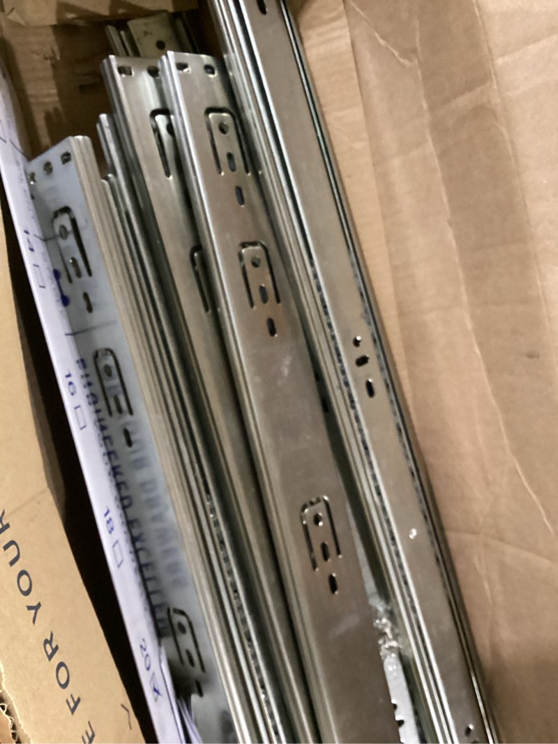 Condition photo showing As Is for lontan 5 pairs 20 inch soft close drawer slides side mount heavy duty cabinet drawer glides ball bearing full extension kitchen cabinet rails 100 lb capacity 20 inch soft close-5 pair