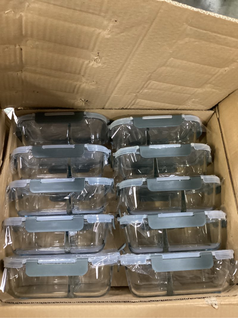 Condition photo showing New/Like New for KOMUEE 10 Packs 30oz Glass Meal Prep Containers 2 Compartments,Glass Food Storage Containers with Lids,Airtight Lunch Bento Boxes,Microwave,Oven,Freezer and Dishwasher Safe Gray