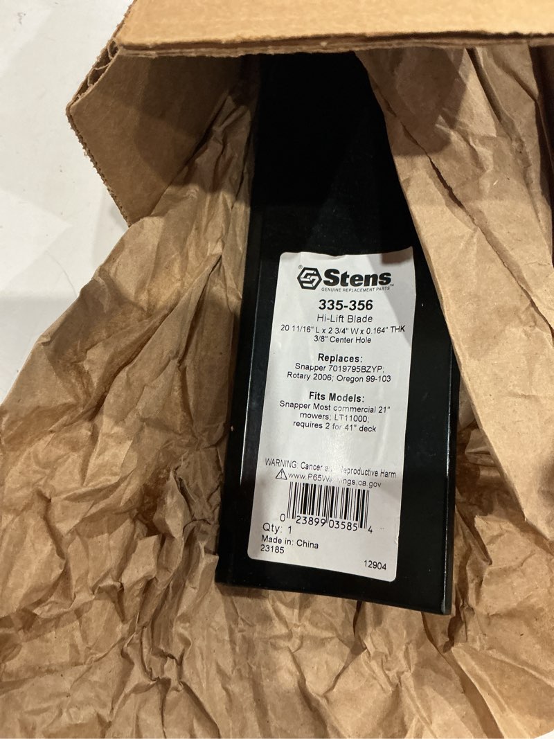 Condition photo showing As Is for stens new lawnmower blade 335-356 replacement for: snapper most commercial 21' mowers; lt11000; requires 2 for 41' deck 1-7002, 1-9645, 1-9702, 1-9710, 2-6691, 7019795