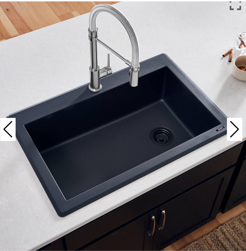 ruvati 33 x 22 inch epigranite drop-in topmount granite composite single bowl kitchen sink – midnight black – rvg1033bk