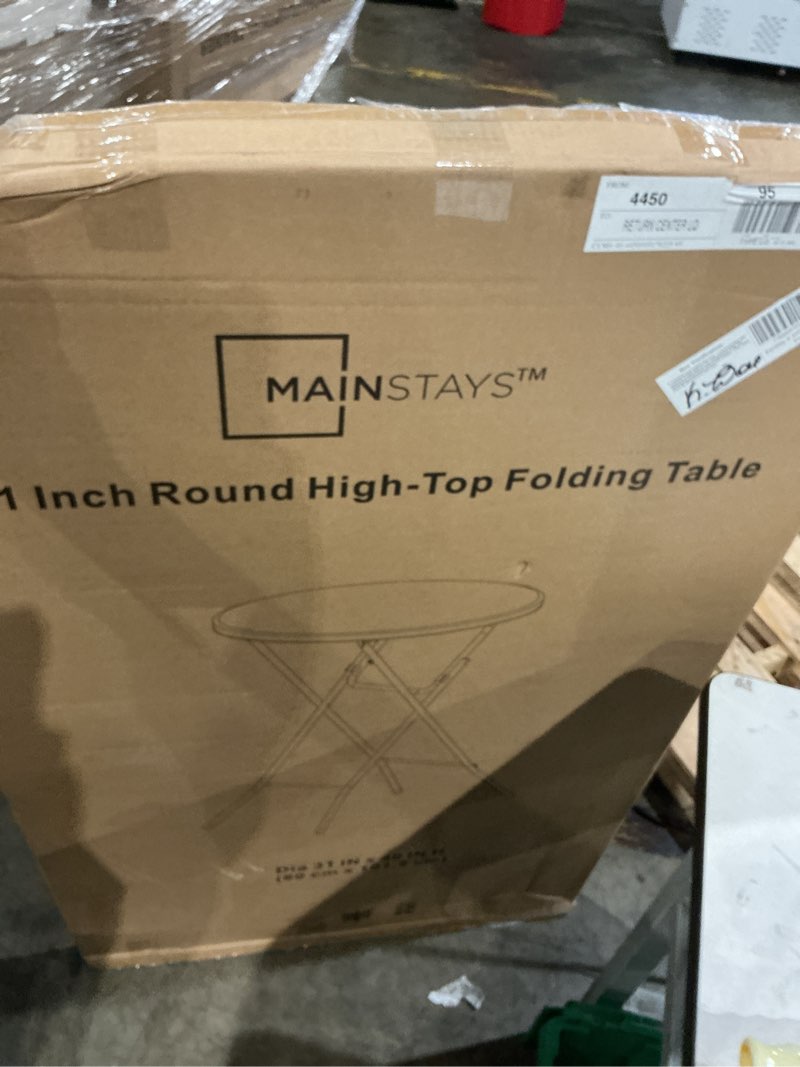 Condition photo showing Good Condition for 31.5 inch round folding table with carry handle, portable heavy duty plastic utility table with steel legs for party, wedding, camping, indoor, outdoor event, white white 31" diameter