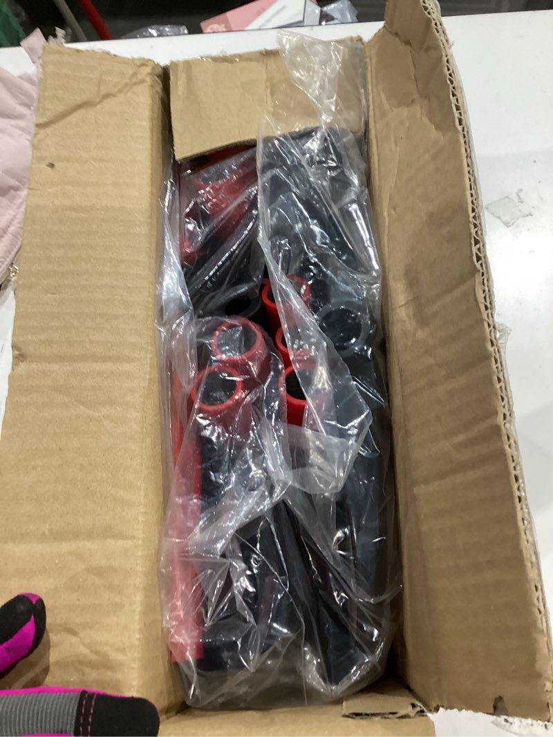 Condition photo showing Good Condition for Broom with Dustpan Combo Set 54" Long Handle Adjustable Length Stainless Steel Broomstick Standing Dust Pan and Broom Set for Office Home Kitchen Lobby Floor Cleaning (Red and Black) Black and Red