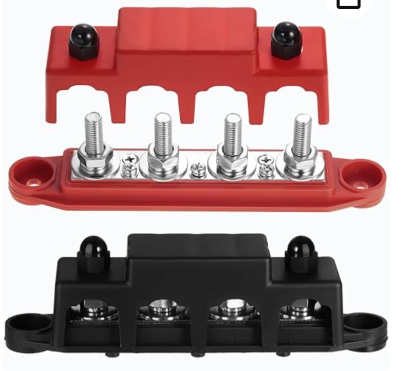 Hoteam Power Distribution Block Bus Bar 4 Post Marine Bus Bar with Cover Terminal Block Distribution Connecting Blocks Terminal Studs Red and Black 48V DC 250 Amp for Car RV Truck Boat (5/16" M8)
