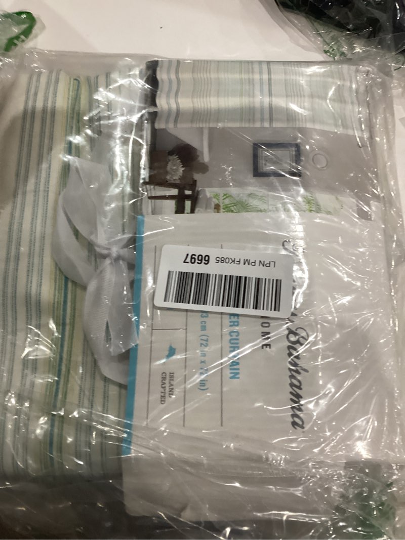 Condition photo showing Good Condition for Tommy Bahama - Fabric Shower Curtain, Stylish Striped Bathroom Decor, Hook Holes Top (La Scala Breeze Green, 72" x 72") 72" X 72" 9"W x 11"L (Pack of 1)