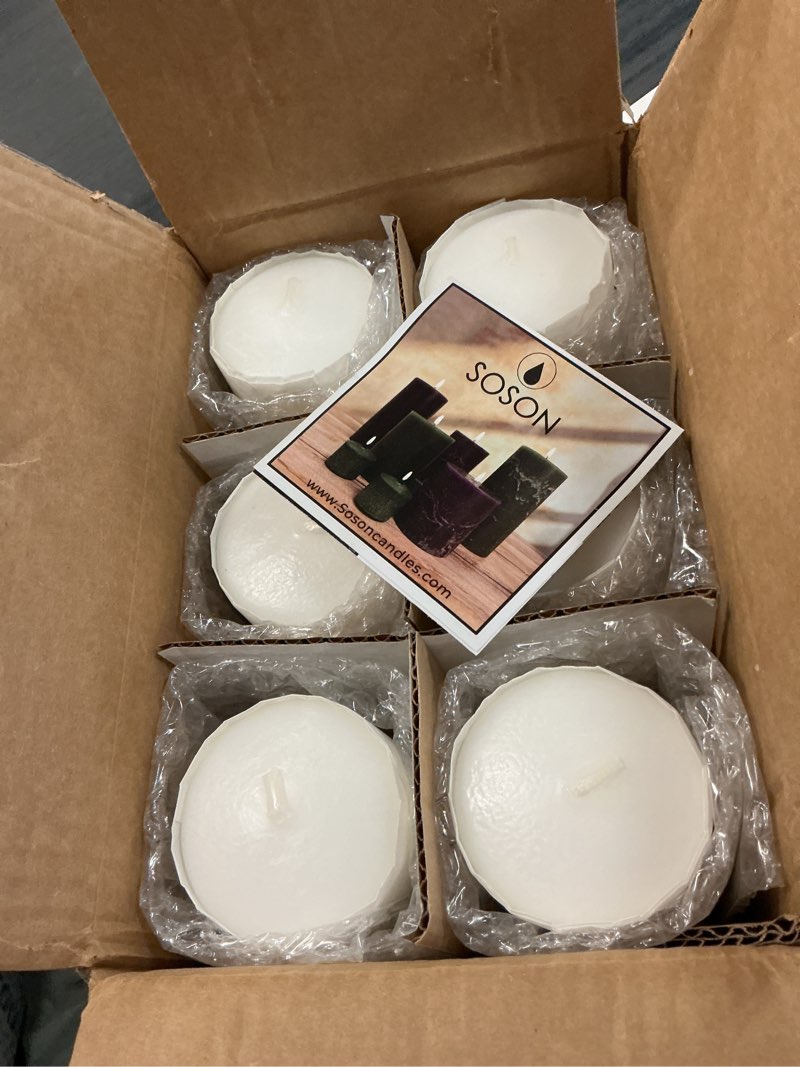 Condition photo showing New/Like New for simply soson 2.5x6 inch white pillar candles, white candle, set of 6 pillar candles bulk 2.5x6, emergency tall candle, wax candle, unscented candles, candle pack cone tip pillar white 2.5x6