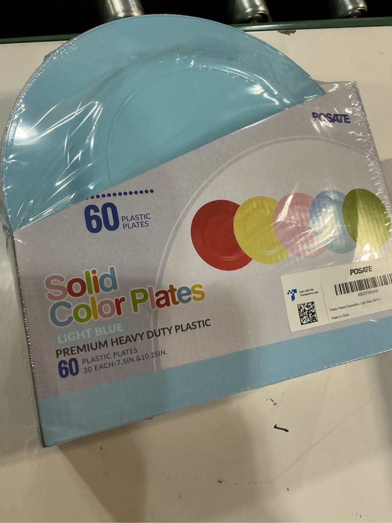 Condition photo showing New/Like New for POSATE 60PCS Baby Blue Disposable Plastic Plates, Heavy Duty Plates for Wedding/Party, 30PCS Dinner Plates 10.25’’ and 30PCS Dessert/Salad Plates 7.5’’, Blue Plates for Party Event Light Bule