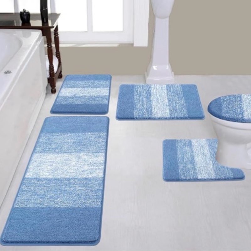 Bsmathom Bathroom Rugs Sets 5 Piece, Soft Absorbent Microfiber Bath Rugs with U-Shaped Contour Toile