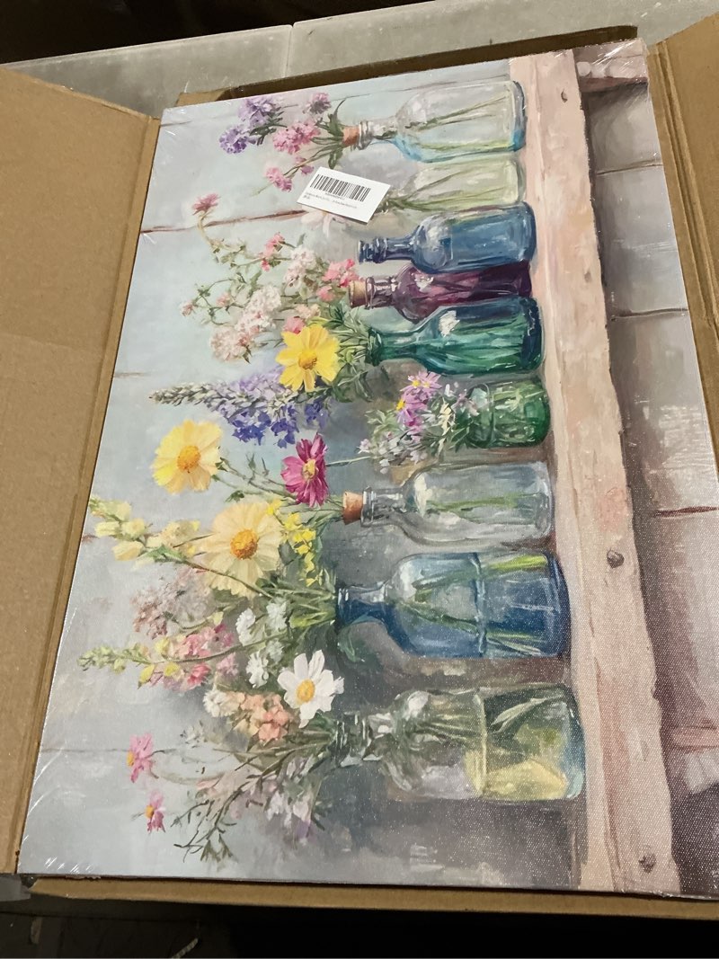 Condition photo showing Good Condition for farmhouse flower canvas wall art wildflowers bottles wall decor rustic plants flowers poster print artwork for bathroom living room bedroom study room home decoration canvas 24"lx16"w