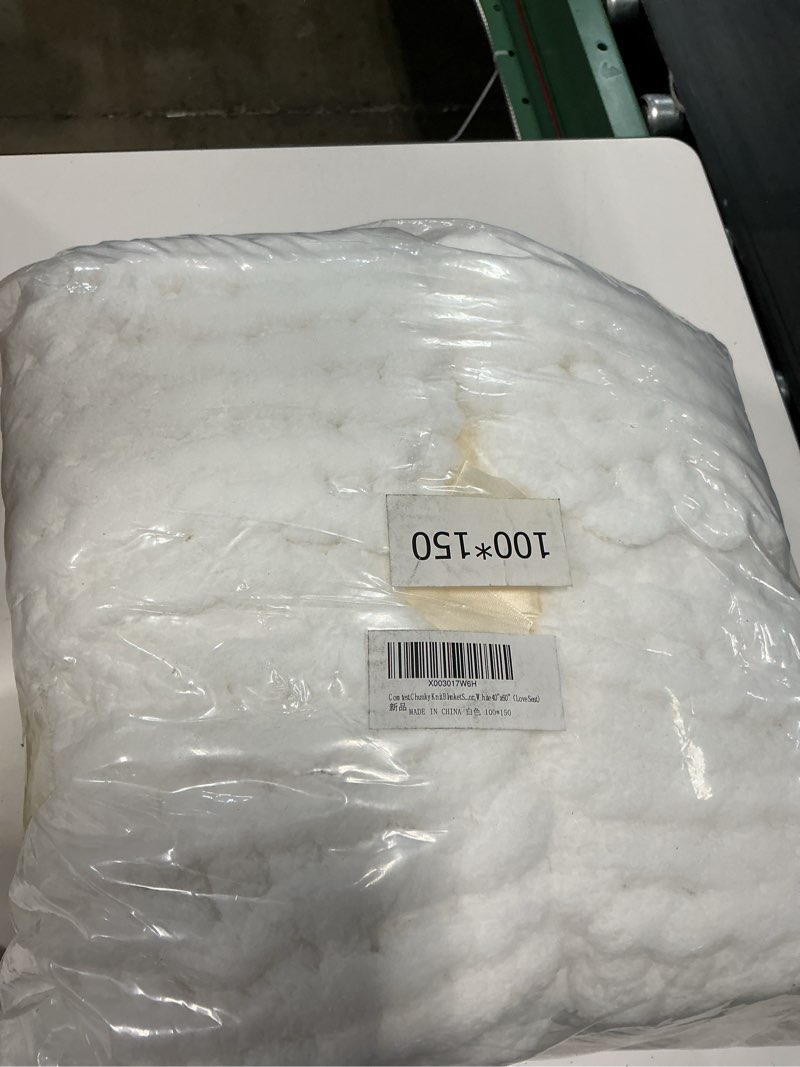 Condition photo showing Good Condition for bigacogo chunky knit throw blanket for couch, 40x60 inches, 100% hand knitted with thick jumbo chenille yarn, cozy soft large rope knot cable crochet blankets for sofa bed living room, ivory ivory 40"x60" (medium size throw?