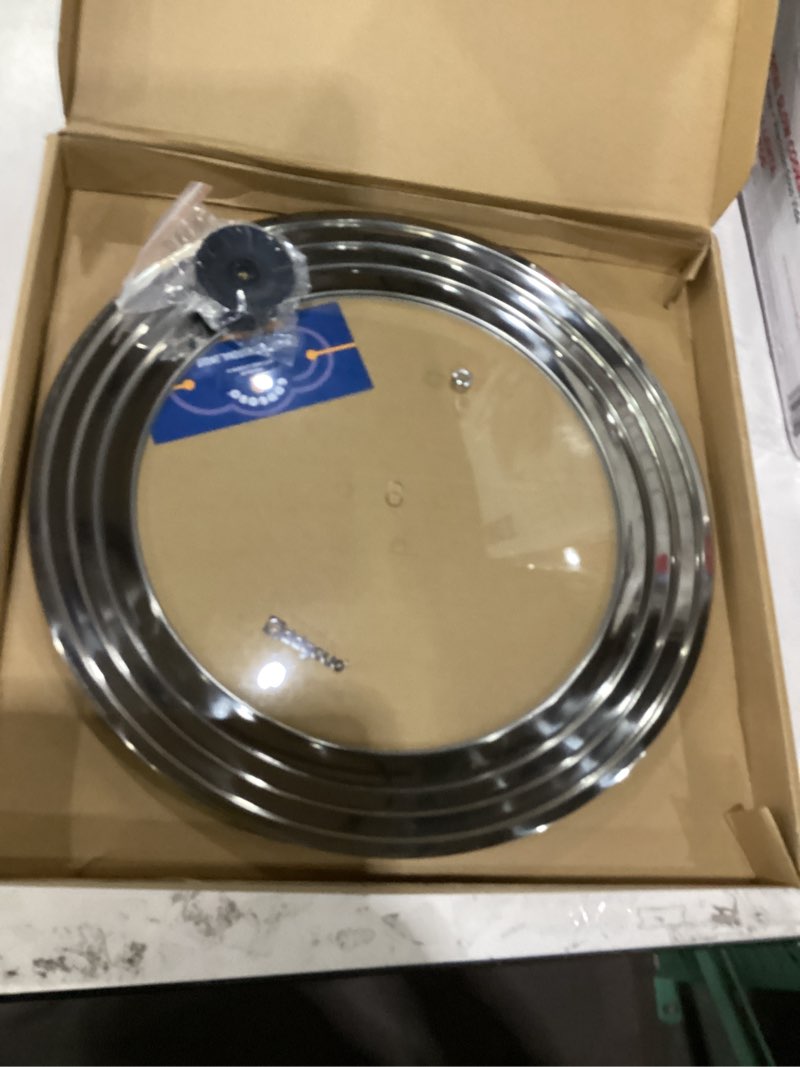 Condition photo showing Good Condition for 13-14-15 in Universal Pan Lid, Extra Large Stainless Steel Pot Lid for Pots, Pans, Skillets, Replacement Frying Pan Lid with Heat Resistant Silicone Knob, Dishwasher Safe 13", 14" & 15"