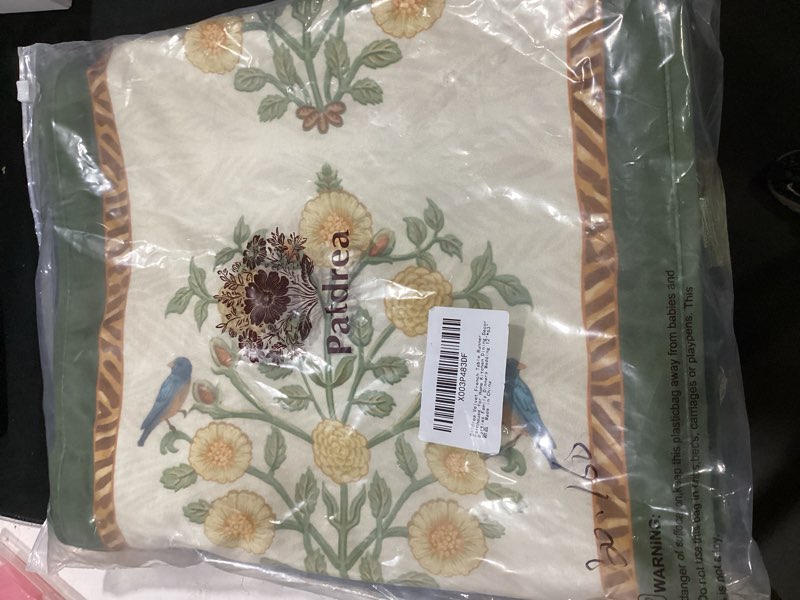 Condition photo showing Good Condition for patdrea designer vintage french velvet table runner,12"x63"-botticelli | tablerunner 63 inches long,green floral print,thanksgiving dining table decor for living room banquet,tassel edge botticelli velvet 12"*63"