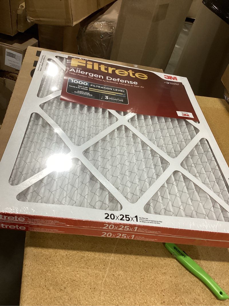 Condition photo showing New/Like New for filtrete 20x25x1 ac furnace air filter, merv 11, mpr 1000, micro allergen defense, 3-month pleated 1-inch electrostatic air cleaning filter, 2 pack (actual size 19.688 x 24.688 x 0.84 in)