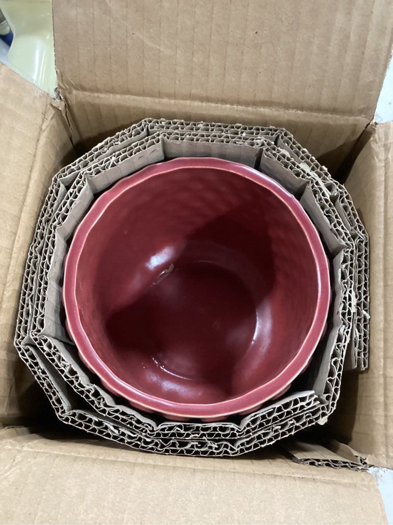 Condition photo showing Good Condition for Nordring Stoneware Flower Pot – 5’’ Petrol Planter with Polka Dots – Modern Ceramic Pot with Crackle Glaze – No Drainage Holes – Holds 4’’ Indoor Plant 5 Inch Petrol