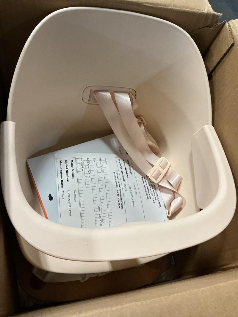 Condition photo showing Good Condition for lalo the booster seat for babies & toddlers, children's booster seat, easy to clean five-point safety harness & durable non-toxic plastic seat & belly bar - grapefruit