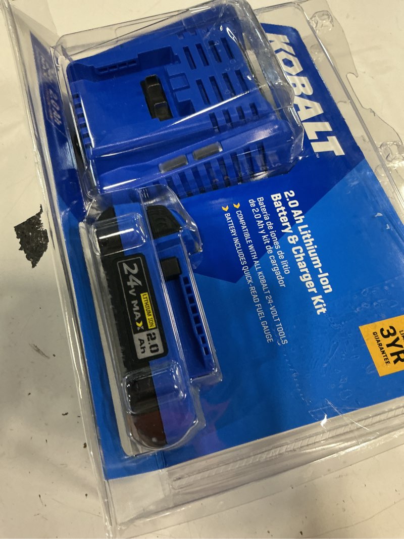 Condition photo showing As Is for kobalt 24 -volt 1 -pack lithium-ion ( 2 ah battery and charger )