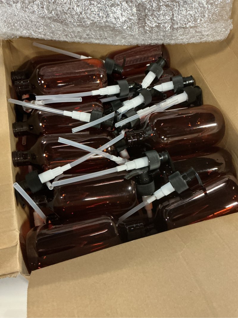 Condition photo showing New/Like New for Tessco for You 24 Pcs Amber Soap Dispenser Empty Plastic Pump Bottles Refillable Shampoo Container for Hand Sanitizer Soap Lotion Body Wash Conditioner Bathroom Travel, 16.9oz Amber 16.9oz