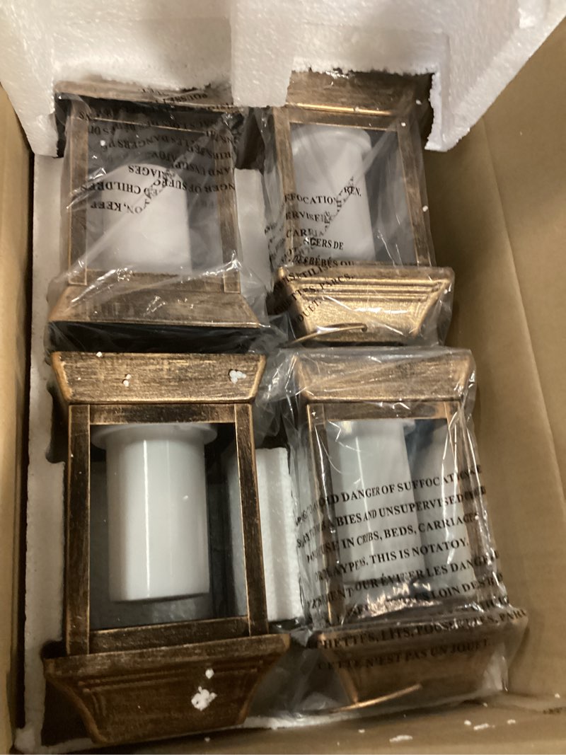 Condition photo showing New/Like New for tomcare solar lights metal flickering flame solar lantern outdoor hanging lanterns lighting heavy duty solar powered waterproof led flame lights for patio garden christmas decorations, 4 pack (bronze) 4 pack elegant-bronze