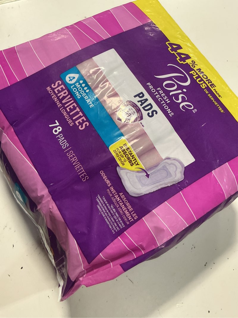 Condition photo showing Good Condition for poise incontinence & postpartum pads for bladder leaks, 7 drop ultra absorbency, long length, 78 count, packaging may vary long 78