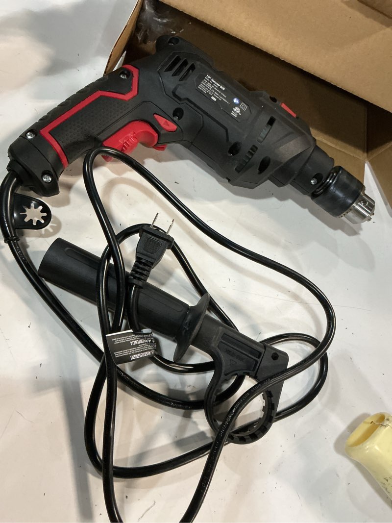 Condition photo showing As Is for hyper tough 6-amp 1/2-inch corded hammer drill, keyed chuck, 120 volt,td6hd
