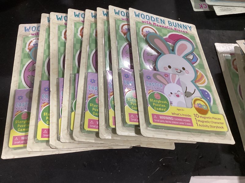 (Qty 8) Wooden Bunny with 10 Magnetic Pieces & Activity Book 