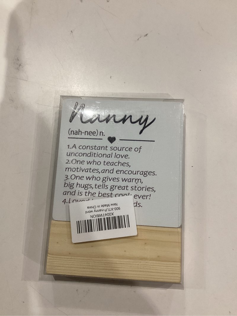Condition photo showing New/Like New for Nanny Gifts Desk Decor, Mothers Day Christmas Gifts for Nana Gigi Mimi, Nannie Gifts for Nanny from Grandkids Wood Plaque, NannyDefinition Wooden Plaque Sign with Wood Stand for Home Office