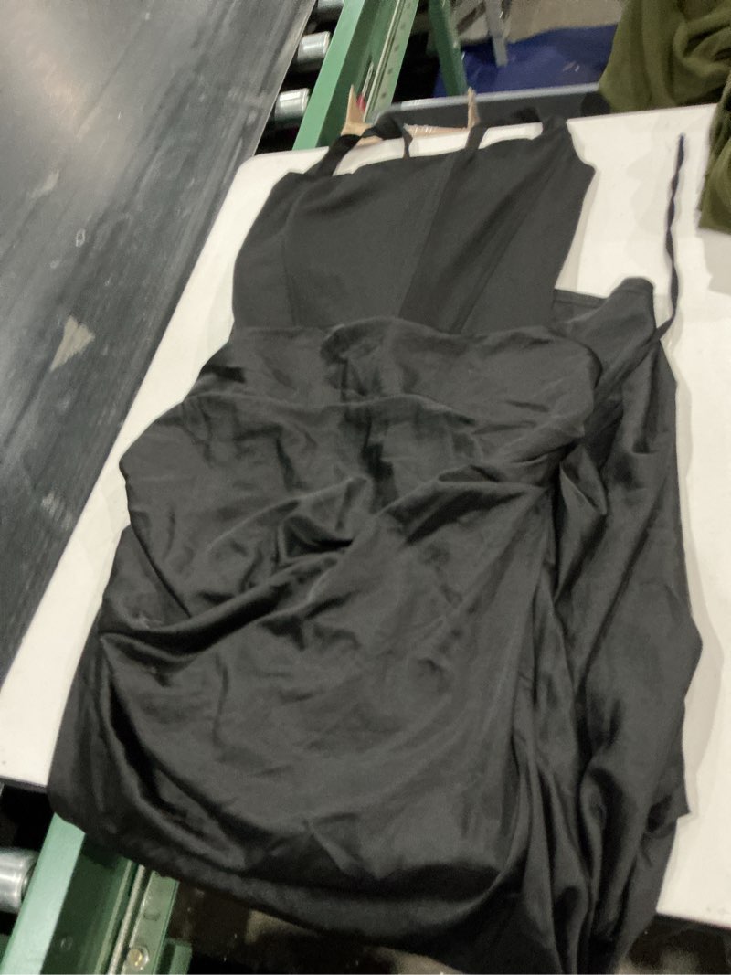 Condition photo showing As Is for similar to not exact. size xl collection asymmetrical ruched dress in stretch satin