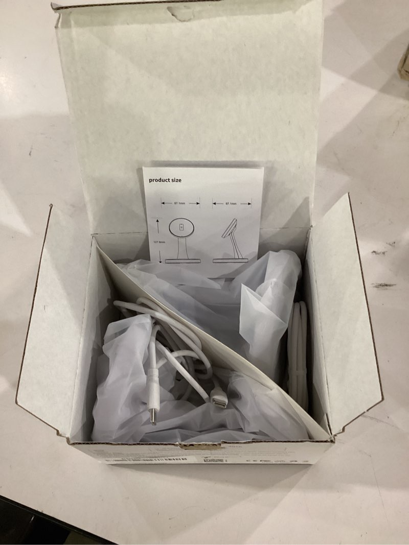 Condition photo showing Good Condition for 2 pack magnetic wireless charger stand 15w fast mag-safe charger for iphone iphone 17 /17 pro/ 17 air/ 17 pro max 16/15/14/13/12 series magnet wireless charging station with light for airpods magnetic two pack white