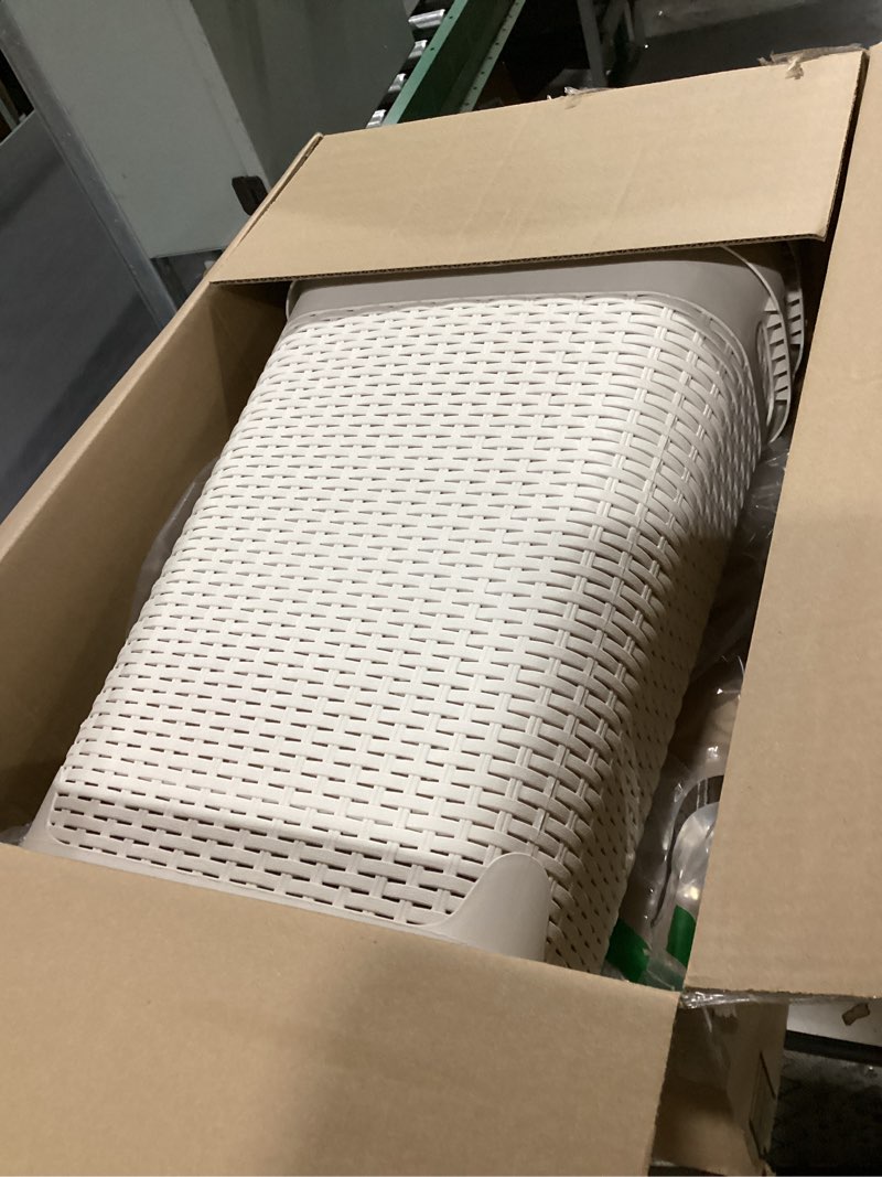 Condition photo showing Good Condition for Mind Reader Slim Laundry Hamper with Lid, 40L Clothes Basket, Premium Wicker Design, Plastic, Set of 2, Ivory Ivory Set of 2