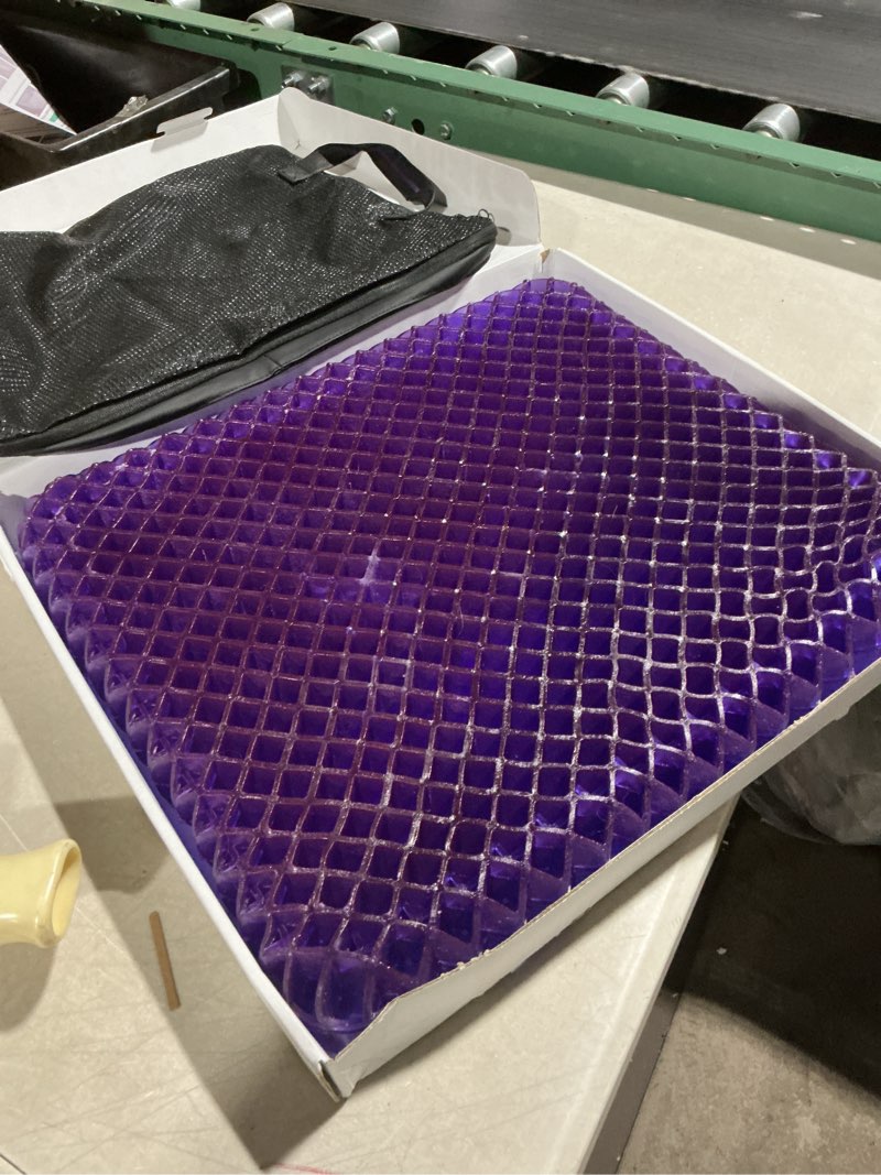 Condition photo showing As Is for purple simply seat cushion | pressure reducing grid designed for ultimate comfort | designed for cars and travel | made in the usa