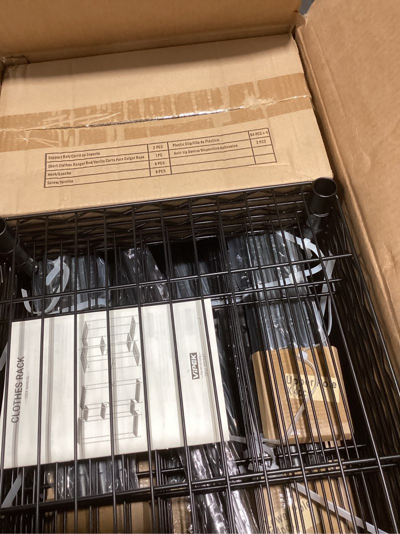 Condition photo showing New/Like New for VIPEK Classic V6 Medium Wire Garment Rack Heavy Duty Clothes Rack for Hanging Clothes, Metal Freestanding Closet Wardrobe Racks 59.8" L x 14.6" W x 76.4" H, Max Load 750lbs, Black Black Classic V6 Medium