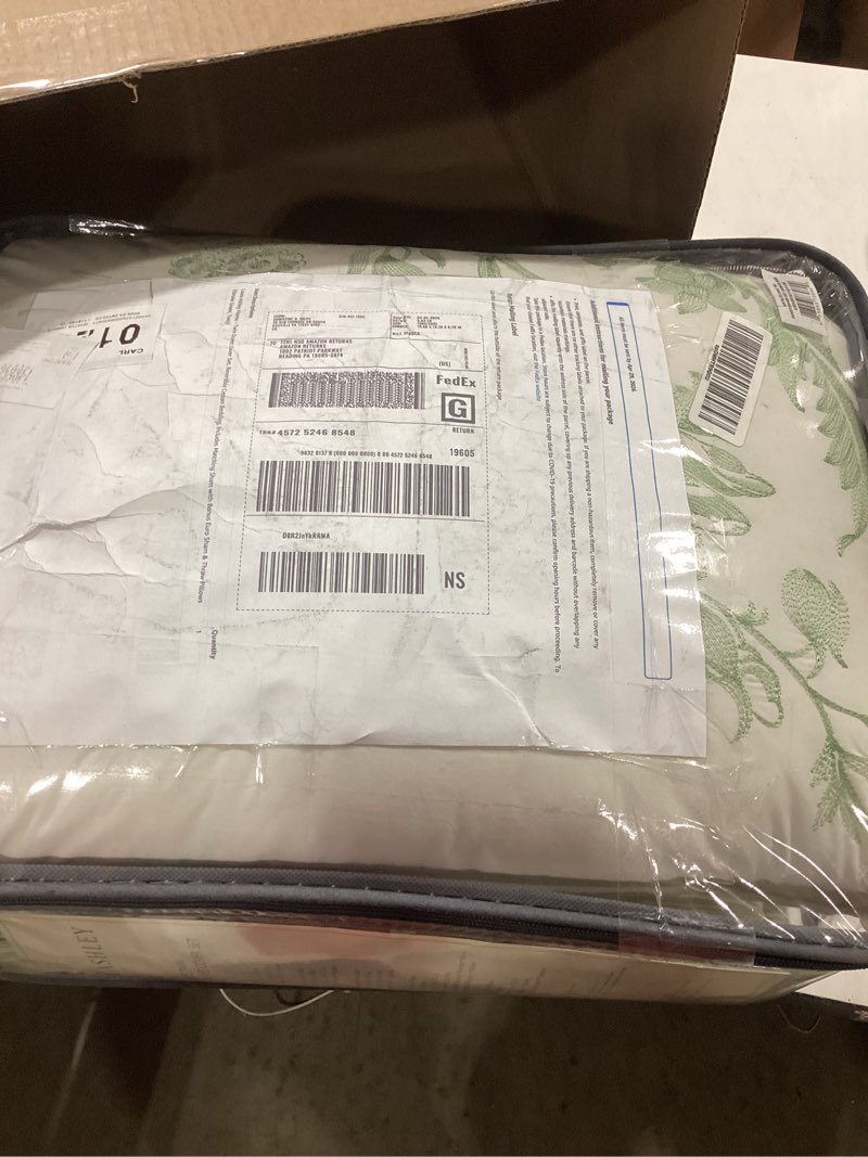 Condition photo showing Good Condition for laura ashley home - twin duvet cover set, reversible cotton bedding, includes matching sham with bonus euro sham & throw pillows (natalie green, twin) serene sage green twin