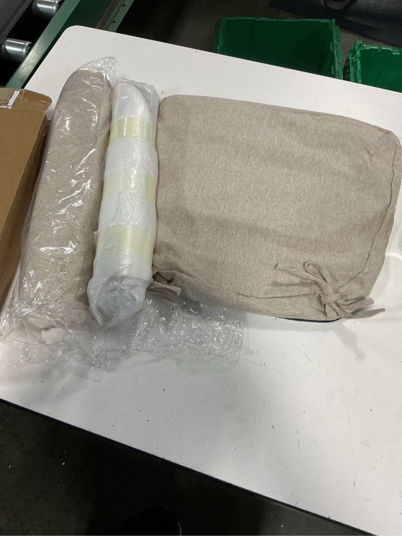 Condition photo showing New/Like New for set of 2 kitchen chairs with ties 15”x17” beige 
