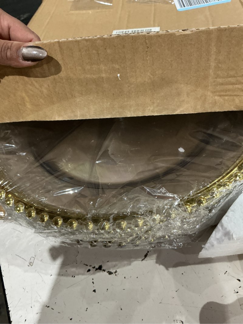 Condition photo showing Good Condition for ms lovely clear charger plates with metallic beaded rim - set of 6 - made of thick plastic - gold 6 gold