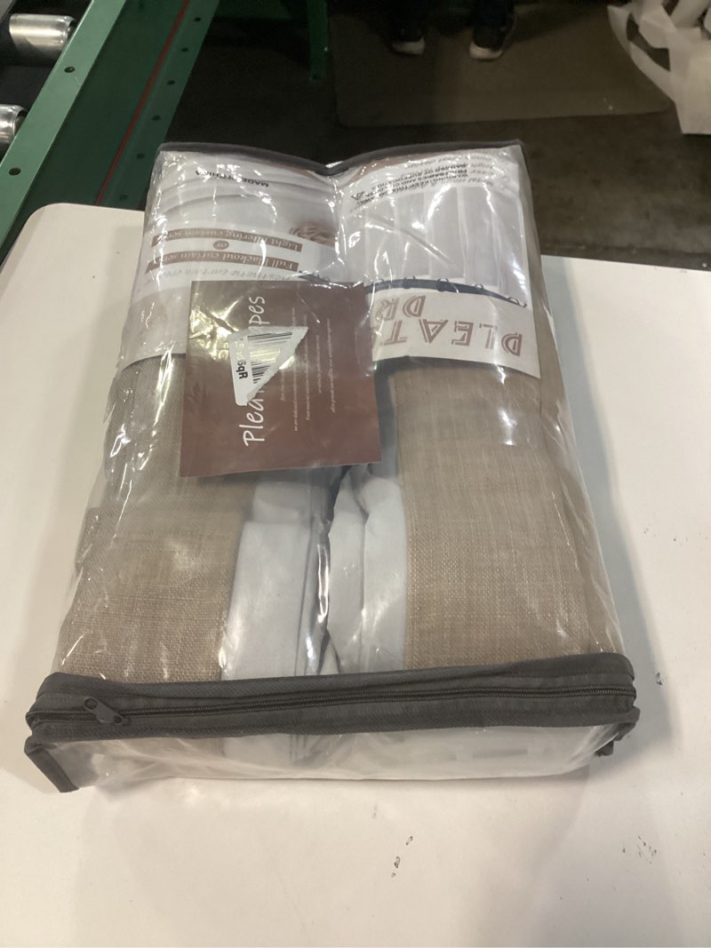 Condition photo showing New/Like New for flax linen greyish beige light blocking curtains 90 inches long 2 panels set for dining room, neutral memory shape pleated blackout heavy duty curtain with hooks ceiling track patio door drape 7-1/2ft burlywood birch 40"w x 90"l (pack of 2)