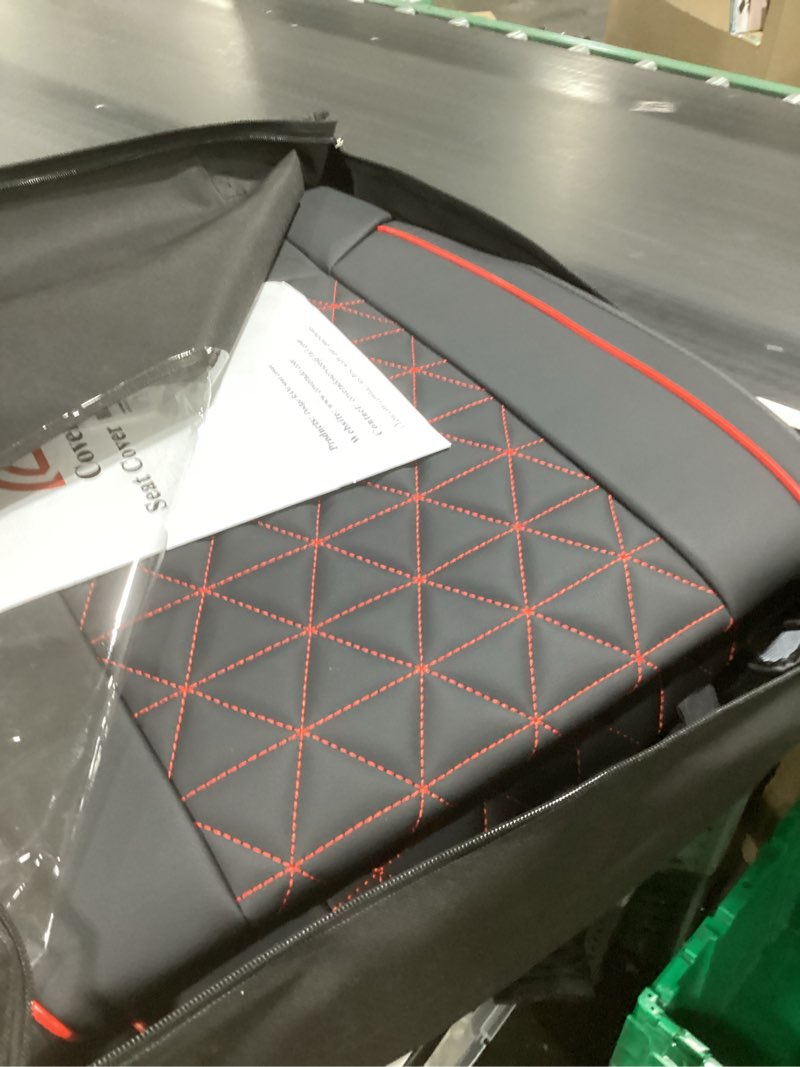 Condition photo showing Good Condition for Coverado Dodge Ram Seat Covers Full Set, Waterproof Truck Car Seat Cover Protectors Custom Fit for 2002-2025 Dodge RAM 1500 2500 3500 with Curved Bench(Black&Red line) Black&Red line(curved back) FullSet (Curved Back)