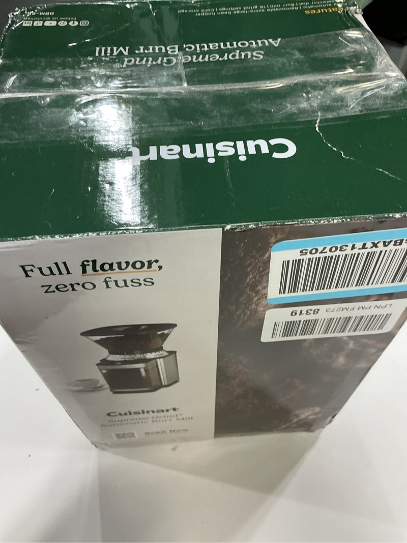 Condition photo showing As Is for Cuisinart Coffee Grinder, Electric One-Touch Automatic Burr Coffee Grinder with 18-Position Grind Selector, Cup Size Selector for 4 – 18 Cups, DBM-8P1, Black Stainless Burr Mill Stainless Steel