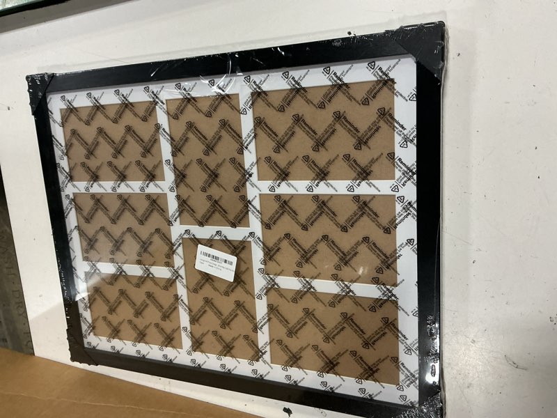 Condition photo showing New/Like New for 4x6 photo collage frame 8 openings wooden, 13.5x17.5 multi picture frame collage wall decor, black frame with white mat, solid pine wood 8 openings (13.5x17.5) - 4x6\" black frame & white mat