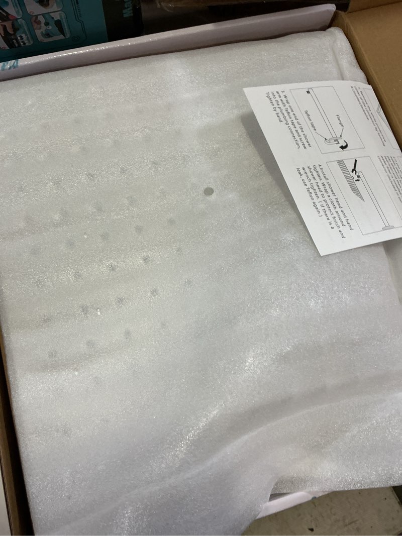 Condition photo showing New/Like New for voolan all metal shower head with extension arm, stainless steel waterfall rainfall showerheads, high flow bathroom square rain shower head (12’’ shower head with 16’’ shower arm, chrome) 12’’ shower head with 16’’ shower arm chrome