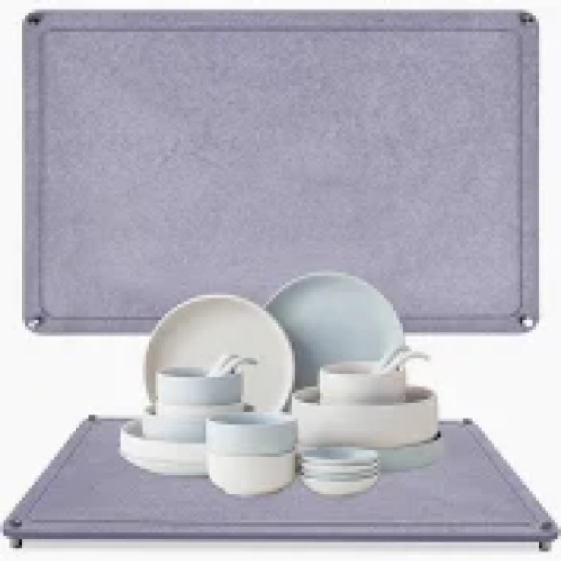 Large Diatomaceous Earth Stone Dish Drying Mats for Kitchen Counter,24"×16",Quick Drying,with 4 Non-