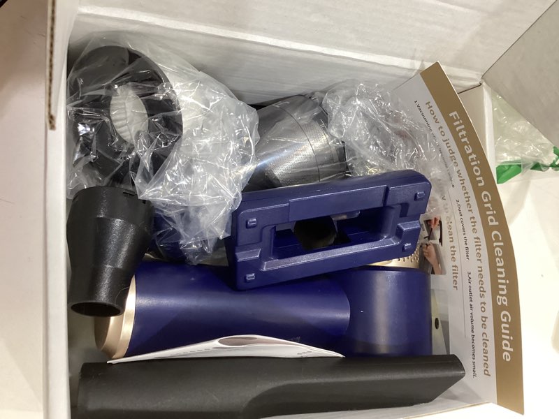 Condition photo showing Good Condition for jonyj handheld car vacuum cleaner, 16000pa hand held vacuum portable cordless, 2 in 1 air duster and vacuum cleaner with led light, multi-nozzles, 120w high power mini vacuum for home, pet, office blue & gold