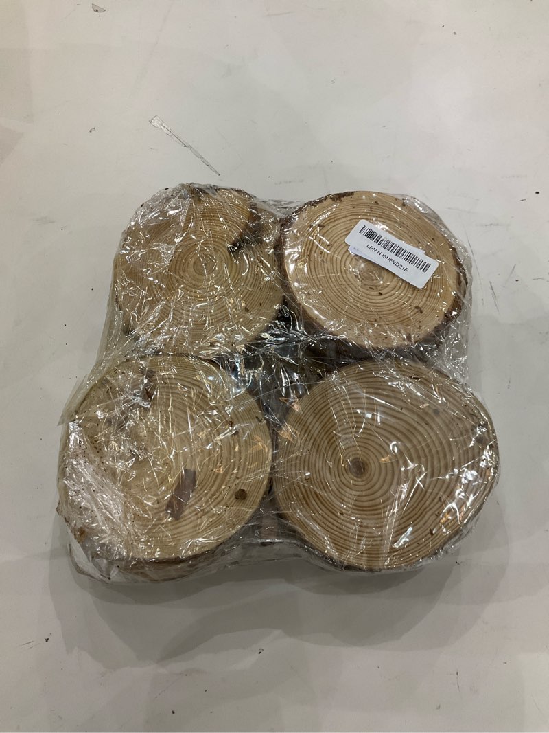Condition photo showing New/Like New for 20Pcs Large Unfinished Wood Slices for Centerpieces,5.1-5.5 Inches Wood Centerpieces for Tables,DIY Round Wooden Discs with Tree Bark for Holiday Ornaments,Rustic Wedding (5.1-5.5in)