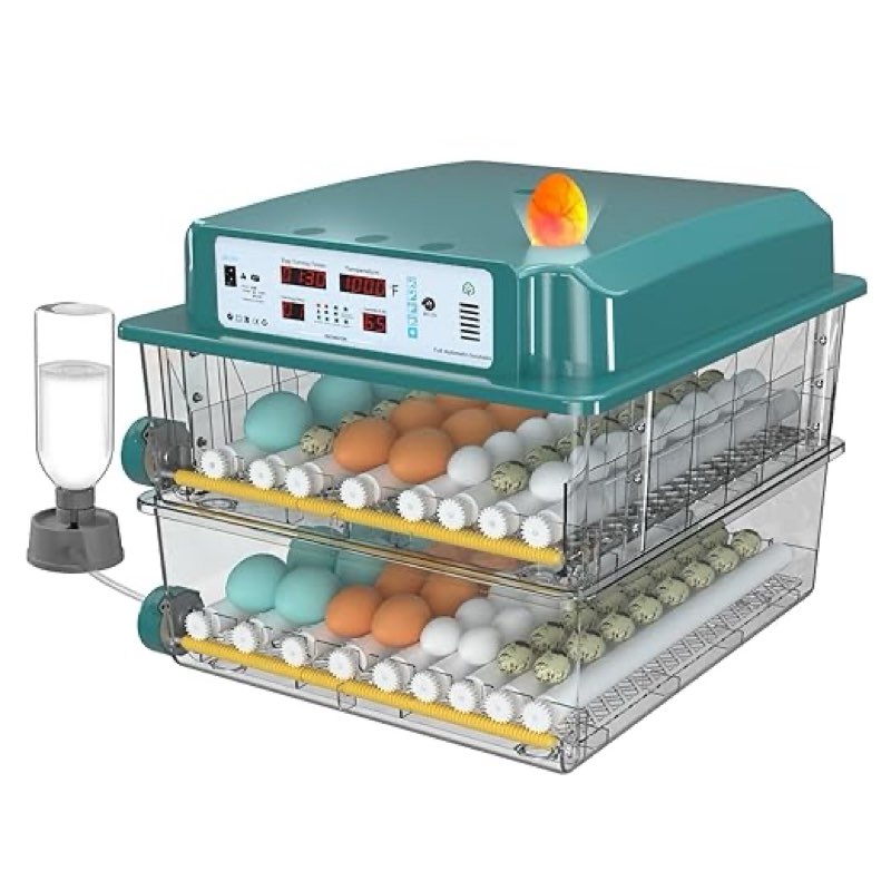 incubators for hatching 120 eggs, egg incubator with automatic egg turning and humidity monitor, temperature control, 5 automatic incubation modes and incubation days record