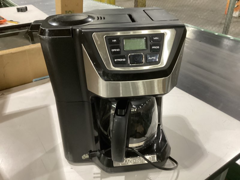 Condition photo showing Good Condition for used not tested black and decker black+decker 12-cup mill and brew coffeemaker, black, cm5000b 12-cup coffee system
